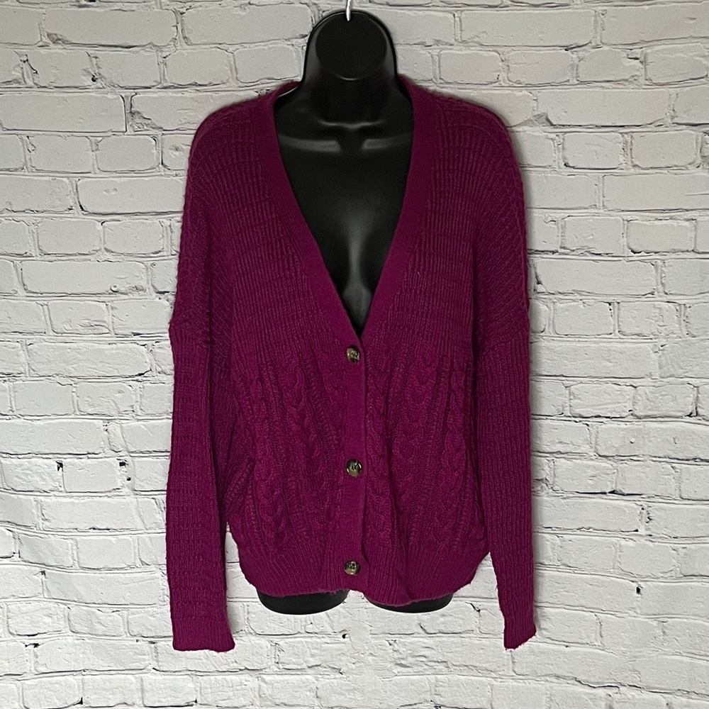 Splendid Magenta Cable Knit Cardigan